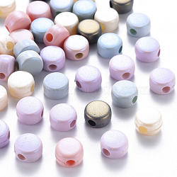 Spray Painted Acrylic Beads, Flat Round, Matte Style, Mixed Color, 9x5.5mm, Hole: 2.5mm(X-MACR-S373-05J)