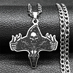 304 Stainless Steel Viking Deer Skull Cross Pendant Twisted Chain Necklaces for Men, Antique Silver, 23.62 inch(60cm)(NJEW-S440-04AS)