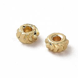 Rack Plating Brass Spacer Beads, Long-Lasting Plated, Textured Flat Round, Real 18K Gold Plated, 4x2mm, Hole: 1.4mm(KK-F859-06G)