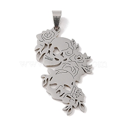 Non-Tarnish 201 Stainless Steel Pendants, Skull Charm, Stainless Steel Color, 47.5x25x1.5mm, Hole: 4x7mm(STAS-A094-07P)