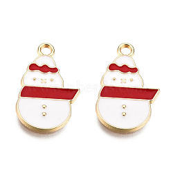 Alloy Enamel Pendants, for Christmas, Light Gold, Snowman, White, 21.5x14x2mm, Hole: 2mm(X-ENAM-T009-27)