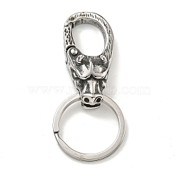 Tibetan Style 316 Surgical Stainless Steel Fittings with 304 Stainless Steel Key Ring, Animal, Cattle, 68.5mm(FIND-Q101-09AS-03)