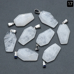 Natural Quartz Crystal Pendants, Halloween Coffin Charms, 35x19x7.5mm, Hole: 4x7.5mm(PW-WG38001-17)