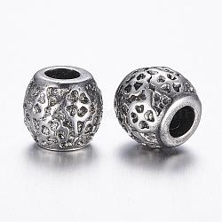 304 Stainless Steel European Beads, Barrel Large Hole Beads, Antique Silver, 10x9.5mm, Hole: 4mm(STAS-A032-008AS)