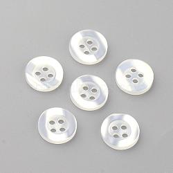 4-Hole Plastic Buttons, Flat Round, Seashell Color, 8.5~9x2mm, Hole: 1.5mm(BUTT-S020-11-9mm)