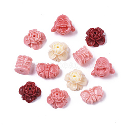 Synthetic Coral Beads, Mixed Shapes, Mixed Color, 8~11.5x8~13x5~11mm, Hole: 1.4mm(CORA-R019-038)