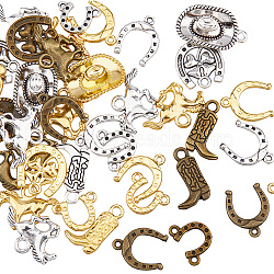 Cowboy Theme Jewelry Making Finding Kit, Including 144Pcs 18 Style Alloy Pendants & Link Connectors, Hat & Boot & Horseshoes & Clover, Mixed Color, 11~22.5x11~21x2~6mm, Hole: 1.2~2.5mm, 8Pcs/style(FIND-FH0006-80)