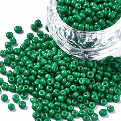 Glass Seed Beads, Baking Paint, Round Hole, Round, Dark Green, 3~4x2~2.5mm, Hole: 0.8mm, about 450g/Pound(SEED-S061-A-F280)