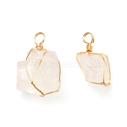 Natural Quartz Crystal Pendants, with Real 18K Gold Plated Eco-Friendly Copper Wire, Nuggets, 22~25.5x15~18x10~13.5mm, Hole: 3~3.6mm(PALLOY-JF01012)