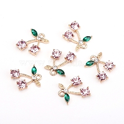 Alloy Rhinestone Pendants, Cherry, Golden, Light Rose, 20x15x4.5mm, Hole: 2mm(ALRI-WH0005-12B)