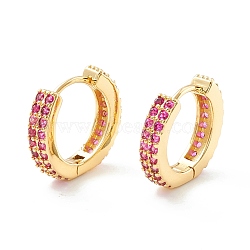 Cubic Zirconia Chunky Hinged Huggie Hoop Earrings for Women, Real 18K Gold Plated Brass Jewelry, Cadmium Free & Nickel Free & Lead Free, Violet, 18.5x4mm, Pin: 1mm(EJEW-P196-21G-01)