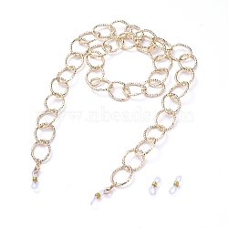 Aluminum Cable Chains Glasses Neck Cord, Face Mask Chains, Strap Eyeglass String Holder, with Alloy Lobster Claw Clasps and Rubber Loop Ends, Textured, Light Gold, 30.7 inch(78cm)(X-AJEW-EH00027-02)