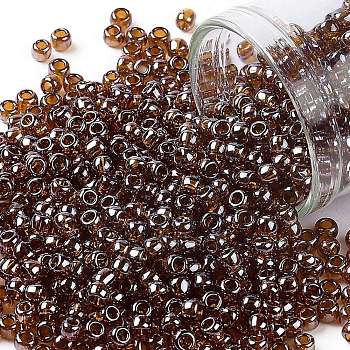 TOHO Round Seed Beads, Japanese Seed Beads, (114) Transparent Luster Smoky Topaz, 8/0, 3mm, Hole: 1mm, about 222pcs/bottle, 10g/bottle