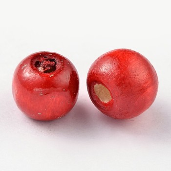 Natural Maple Wood Beads, Dyed, Round, Red, 16x15mm, Hole: 4mm, about 820pcs/1000g