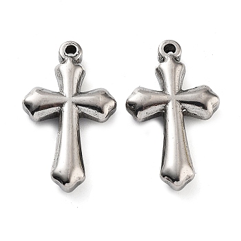 201 Stainless Steel Pendants, Cross Charm, Stainless Steel Color, 28x16x4mm, Hole: 1.8mm