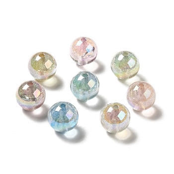 UV Plating Transparent Rainbow Iridescent Acrylic Beads, Glitter Beads, Round, Mixed Color, 15.5~16x15.5mm, Hole: 2.6~2.7mm