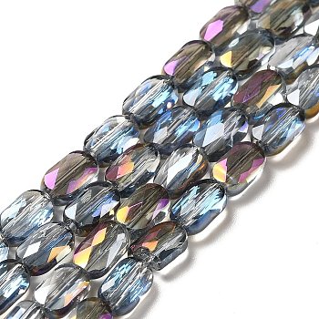 Transparent Electroplate Glass Bead Strands, Faceted, Half Rainbow Plated, Oval, Colorful, 7x4.5x3mm, Hole: 0.9mm, about 78~81pcs/strand, 22.83 inch(58cm)