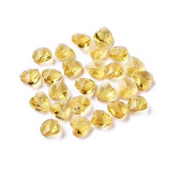 Transparent Glass Beads, Faceted, Heart, Gold, 10x10x7mm, Hole: 1~1.2mm