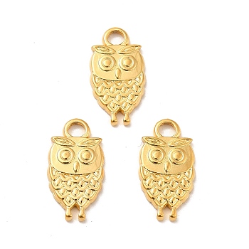 Ion Plating(IP) 304 Stainless Steel Pendants, Owl Charms, Real 18K Gold Plated, 19x10x2mm, Hole: 3mm