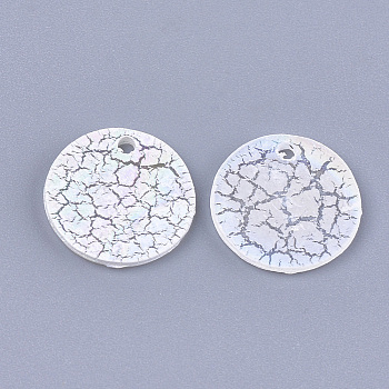 Acrylic Pendants, Crackle & AB Color, Flat Round, Creamy White, 15x1.5mm, Hole: 1.5mm