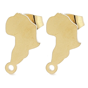 Africa Map Ion Plating(IP) 304 Stainless Steel Stud Earring Findings, with Loop, Golden, 13x7mm, Hole: 1.2mm, Pin: 0.8x11mm