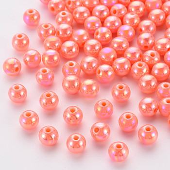 Opaque Acrylic Beads, AB Color Plated, Round, Dark Salmon, 8x7mm, Hole: 2mm, about 1745pcs/500g