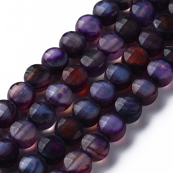 Natural Agate Beads Strands, Dyed & Heated, Faceted, Flat Round, Indigo, 6x4mm, Hole: 1mm, about 62pcs/strand, 14.76 inch(37.5cm)