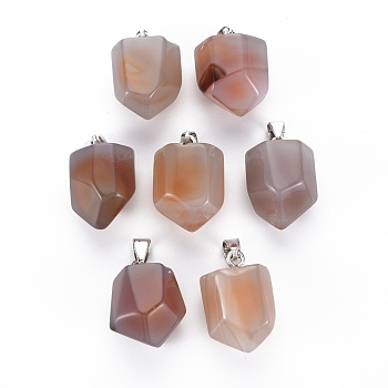 Natural Pink Agate Pendants, with Iron Pinch Bail, Nuggets, 24~25x16~18x14~16mm, Hole: 7.5x4mm