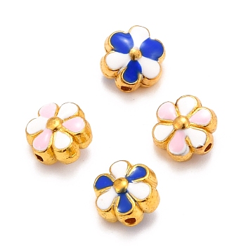 Alloy Enamel Beads, Long-Lasting Plated, Flower, Real 18K Gold Plated, Mixed Color, 8x7.5x5mm, Hole: 1.2mm
