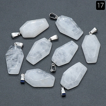 Natural Quartz Crystal Pendants, Halloween Coffin Charms, 30x19mm