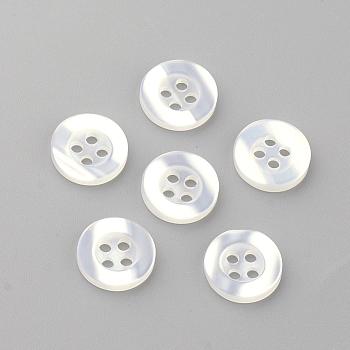 4-Hole Plastic Buttons, Flat Round, Seashell Color, 8.5~9x2mm, Hole: 1.5mm