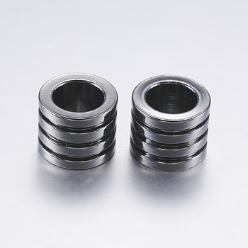 304 Stainless Steel Beads, Column, Grooved Beads, Gunmetal, 10x8mm, Hole: 6.5mm