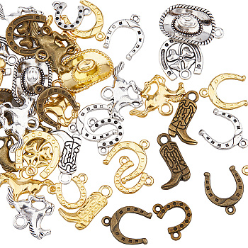 Cowboy Theme Jewelry Making Finding Kit, Including 144Pcs 18 Style Alloy Pendants & Link Connectors, Hat & Boot & Horseshoes & Clover, Mixed Color, 11~22.5x11~21x2~6mm, Hole: 1.2~2.5mm, 8Pcs/style