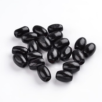 Lead Free Natural Wood Beads, Oval, Nice for Children's Day Gift Making, Dyed, Black, Size: about 8mm wide, 12mm long, hole: 3mm