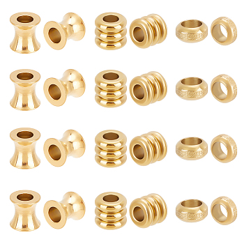 30Pcs 3 Style Stainless Steel European Beads, Large Hole Beads, Column & Rondelle, Golden, 8~9x4~8mm, Hole: 4~5mm, 10pcs/style
