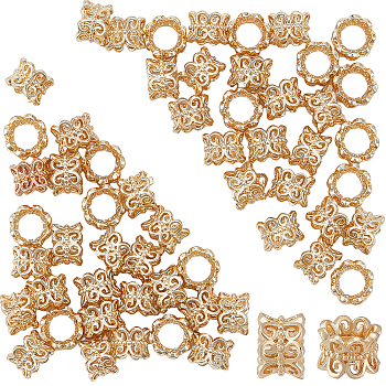 Brass European Beads, Large Hole Beads, Nickel Free, Flower, Real 14K Gold Plated, 6.5x6.5x5mm, Hole: 4mm, 60pcs/box
