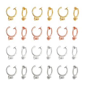 12 Pairs 4 Colors Brass Clip-on Earring Findings, Clip-on Earring Converter, Mixed Color, 13x1.5mm, Hole: 0.6mm, 3 Pair/color