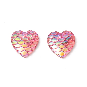 (Defective Closeout Sale: Scratched) Opaque Resin Cabochons, Heart with Mermaid Fish Scale Pattern, Magenta, 11.5x11.5x2.5mm