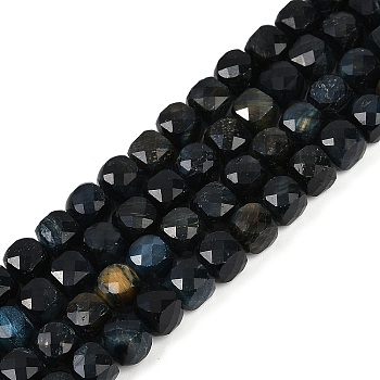 Natural Tiger Eye Dyed Beads Strands, Faceted, Cube, Black, 7x8x7mm, Hole: 1mm, about 23pcs/strand, 7.48''(19cm)