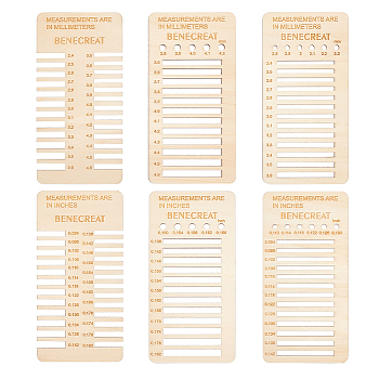 1 Set Wooden Ruler Per Inch/Millimeter, Material Thickness Test Guide for Measurement Sewing Tailor Craft, Tan, 11.95x5.9x0.3cm, 6pcs/set