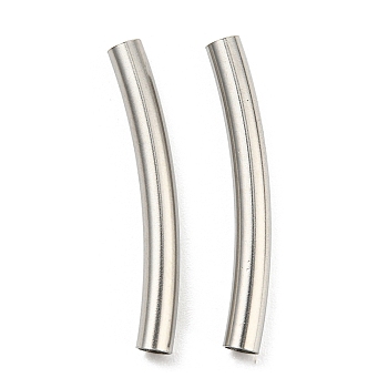 304 Stainless Steel Tube Beads, Curved Tube, Stainless Steel Color, 25x3mm, Hole: 2.5mm