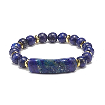 Natural Lapis Lazuli(Dyed) Rectangle Beaded Stretch Bracelet, Gemstone Jewelry for Women, Inner Diameter: 2 inch(5.1cm)