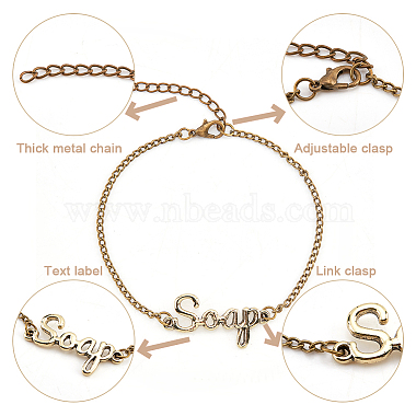8Pcs 2 Style Word Lotion & Soap Alloy Link Bracelets Set(BJEW-OC0001-07AB)-4
