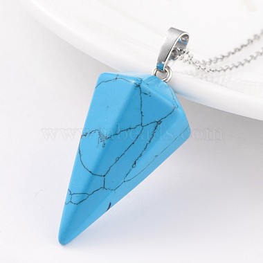 Cone Pendulum Platinum Tone Brass Natural & Synthetic Mixed Stone Pendants(G-F267-05)-2