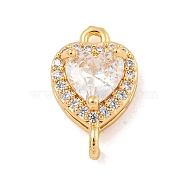 Brass Pave Cubic Zirconia Connector Charms, Heart Links, Golden, Clear, 15x9x6mm, Hole: 1.2mm(KK-Z072-06G-02)