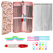 DIY Knitting Kits with Storage Bags for Beginners Include Crochet Hooks, Crochet Needle, Stitch Markers, Scissor, Misty Rose, 35cm(PW-WG72742-01)