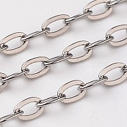 3.28 Feet 304 Stainless Steel Cable Chains, Decorative Chains, Soldered, Flat Oval, Stainless Steel Color, 3x1.6x0.4mm(X-CHS-K001-93)