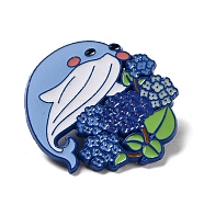 Blue Whale Enamel Pins, Alloy Brooch for Backpack Clothes, Flower, 34x31x1.7mm(JEWB-D021-01B)