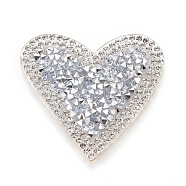 Plastic Clothing Patches, with Resin Rhinestone, Heart, Silver, 43x50x2.5mm(FIND-WH0033-01D)