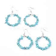 Synthetic Turquoise Dangle Earrings, with Platinum Plated Brass Earring Hooks, Round Ring, 51.2~56.2mm, Pin: 0.5mm(EJEW-E255-D05)